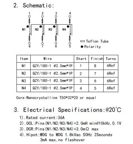 Προσαρμοσμένος 4 Φάσης 2mh 36A Common Mode Choke Inductor