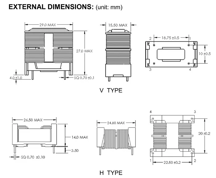 Δυναμικό εναλλασσόμενου ρεύματος (AC Power Common Mode Choke Line Filter Inductor) με πυρήνα σχήματος (2.3A, 10mH)