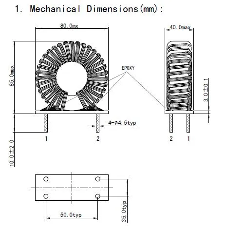 Μεγάλο ρεύμα Toroidal Differential Mode Choke με πυρήνα Sendust