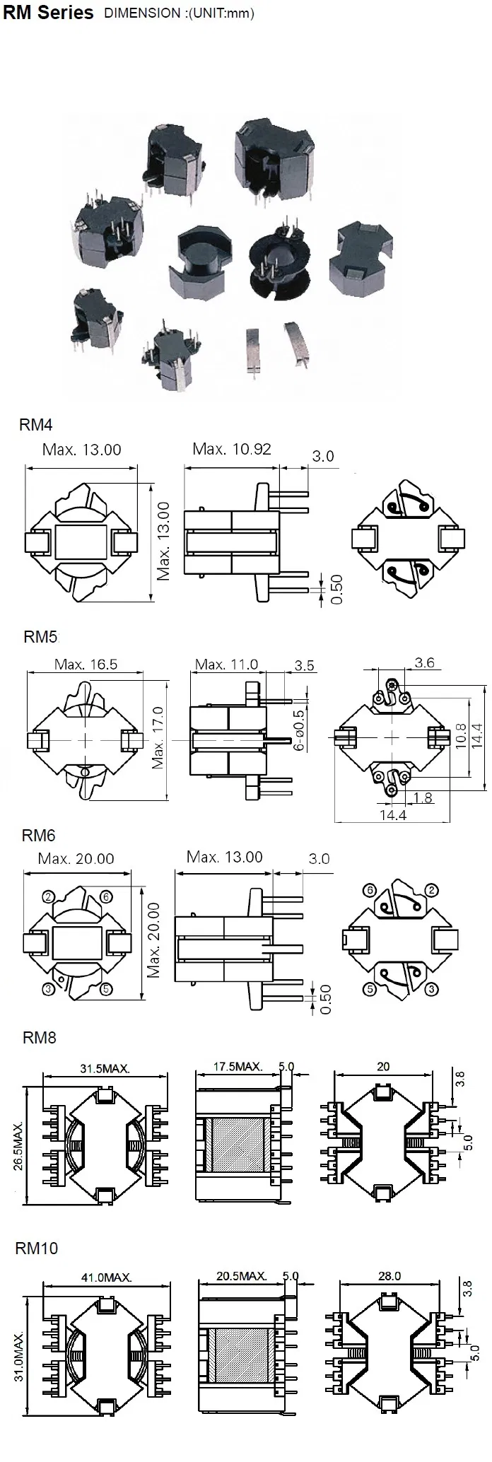 RM ISO9001-2000 Εγκρίθηκε Ikp-Elec Καρτόνι RM4/5/6/7/8/9/10/12/13/14 Κίνα Υψίστης τάσης μετασχηματιστής υψηλής συχνότητας